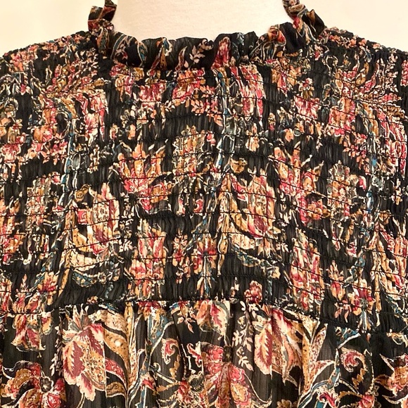 Ophelia Roe Black Red Green Floral Smocked Balloon Sleeve Ruffled Hem Top SZ 3X - Picture 4 of 15